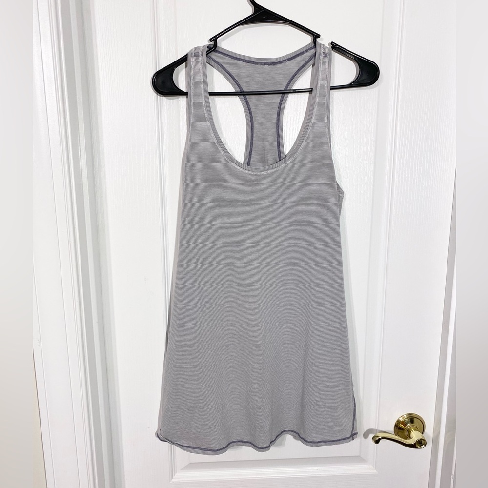 Lululemon Micro Stripe Racerback Tank Top Gray White Size XS